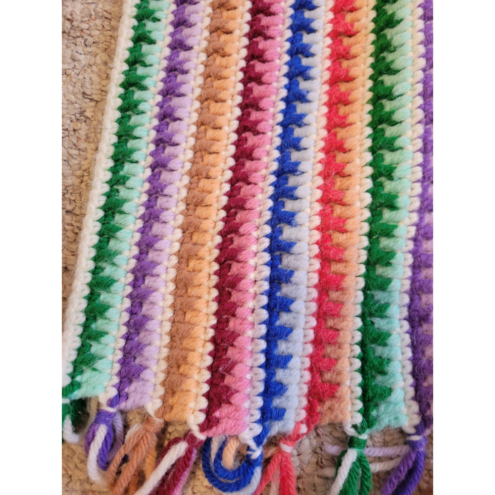 Handmade Crochet Grannycore Afghan Multicolor Striped Heavy blanket 41"x72"